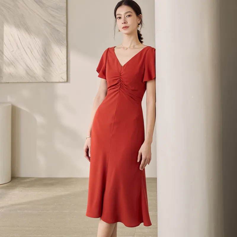 ROEYSHOUSE Short Sleeved Dress Women's Orange Red-4