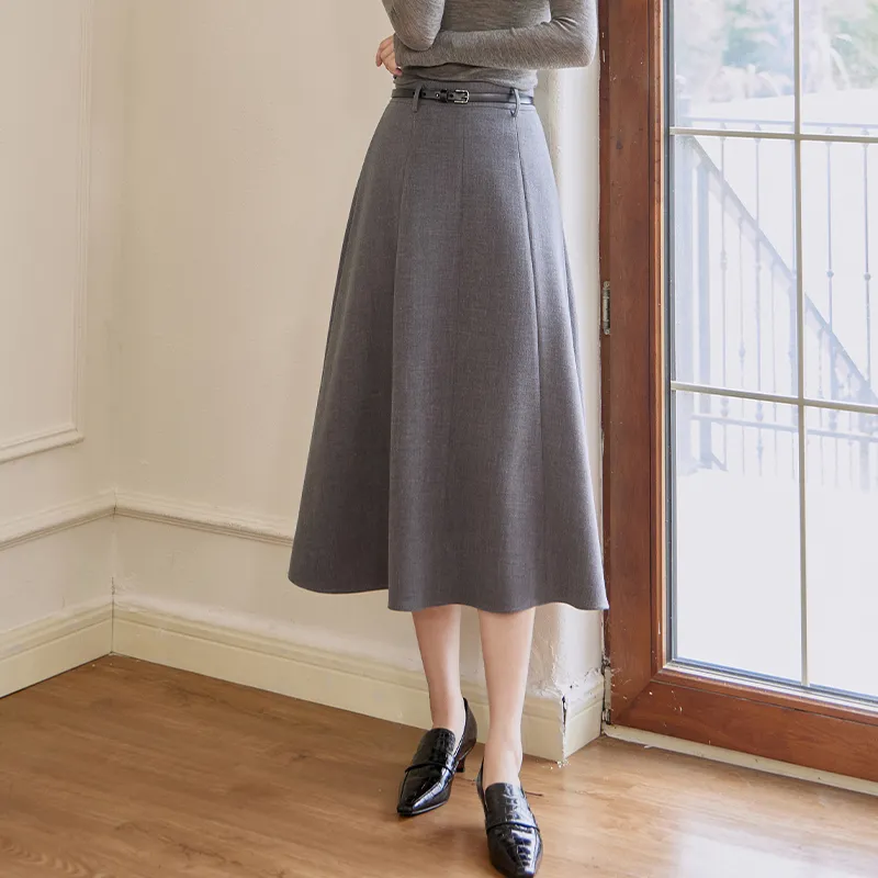 ROEYSHOUSE Casual Long Skirts Women's Gray-3