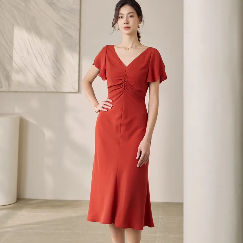 ROEYSHOUSE Short Sleeved Dress Women's Orange Red-2