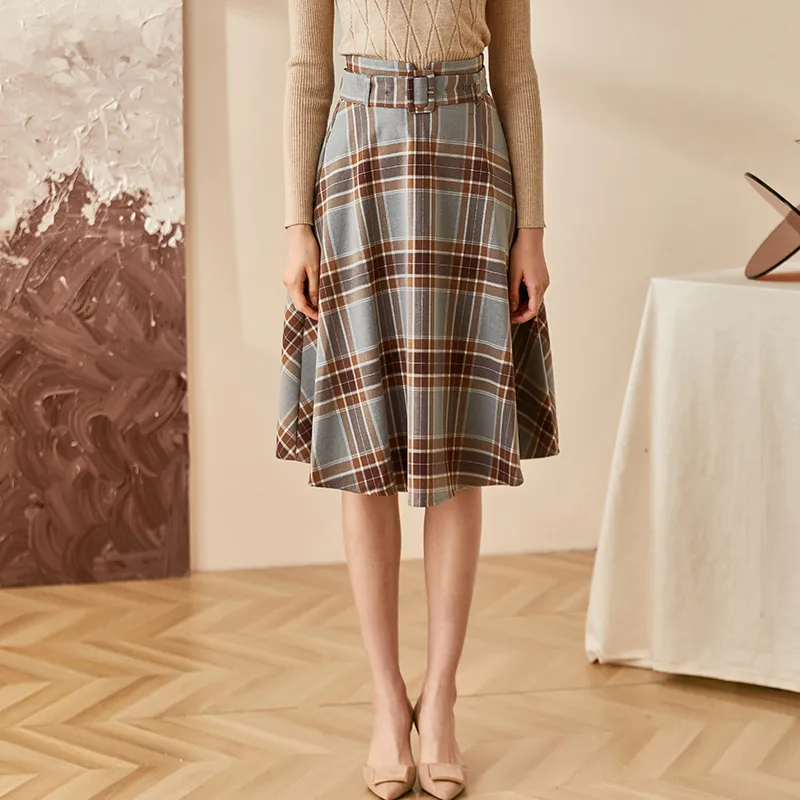 ROEYSHOUSE Casual Long Skirts Women's Plaid-2