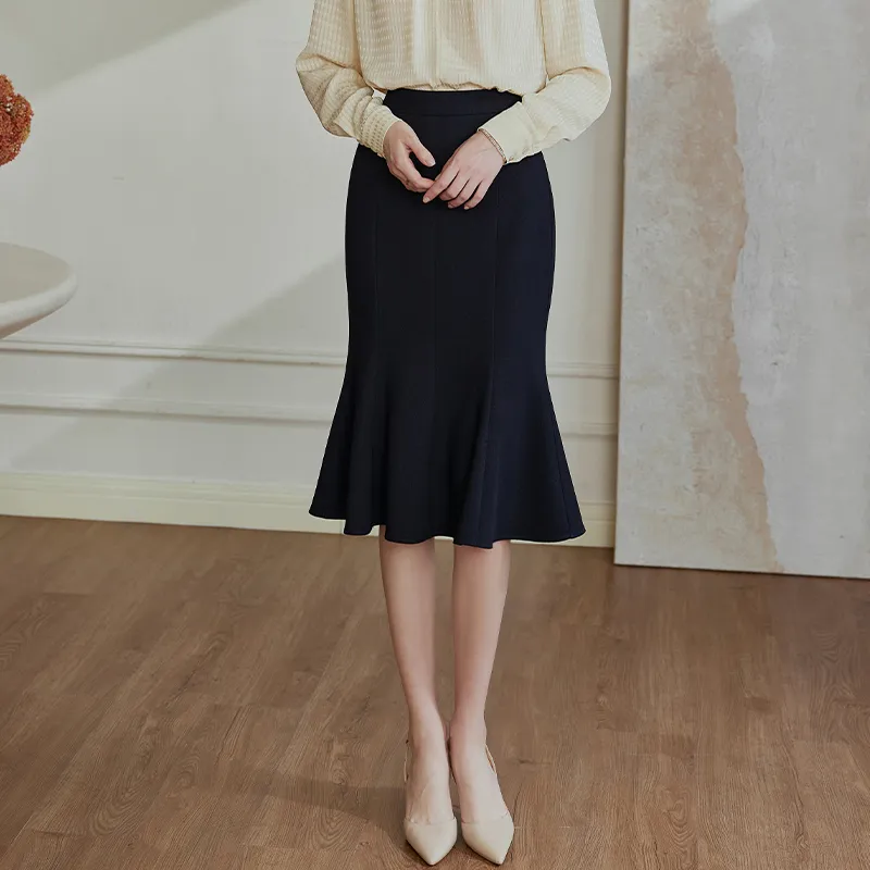 ROEYSHOUSE Casual Long Skirts Women's Navy Blue-3
