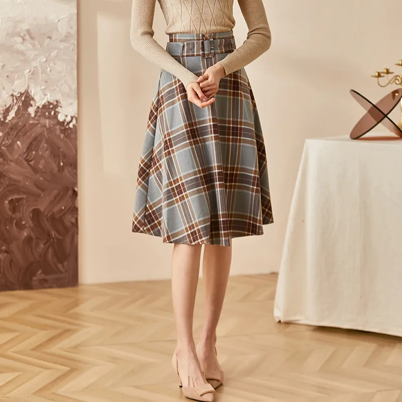 ROEYSHOUSE Casual Long Skirts Women's Plaid-3