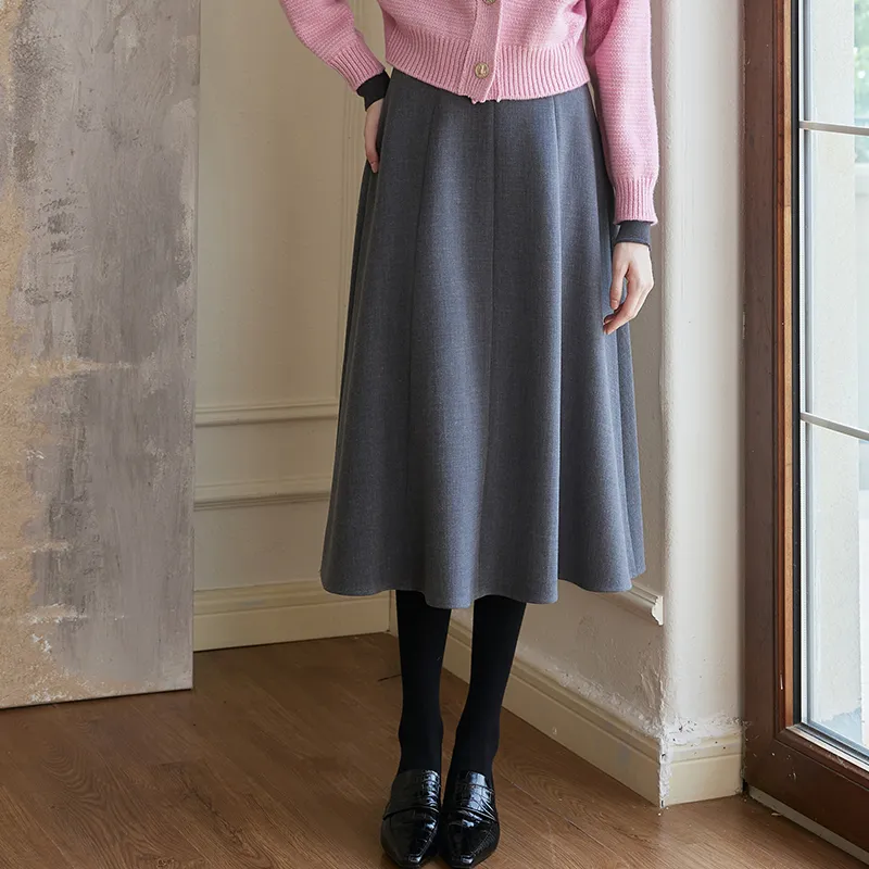 ROEYSHOUSE Casual Long Skirts Women's Gray-4