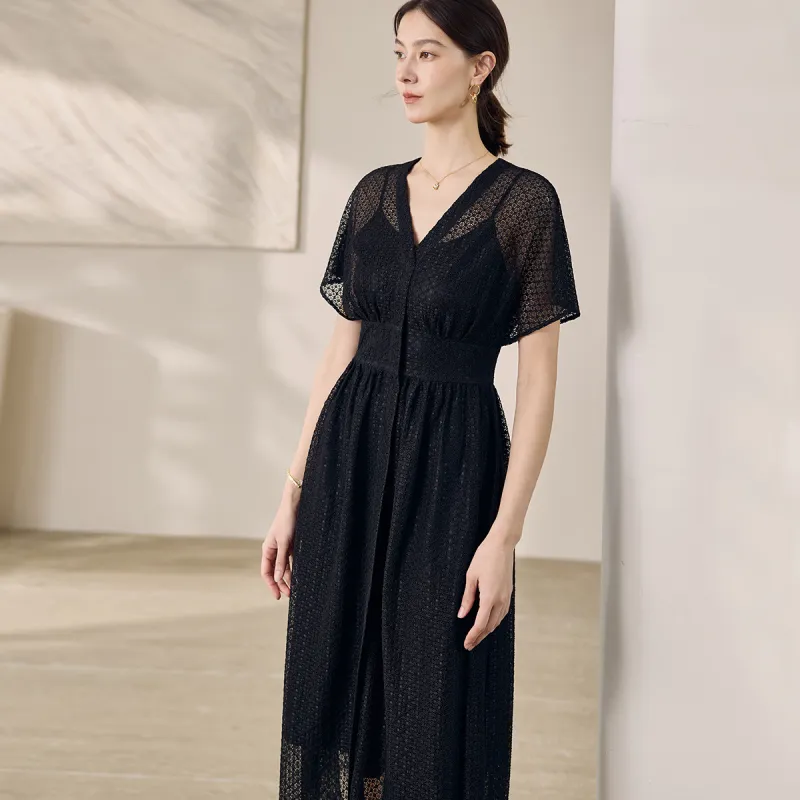 ROEYSHOUSE Short Sleeved Dress Women's Black-3