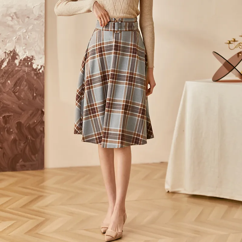 ROEYSHOUSE Casual Long Skirts Women's Plaid-1