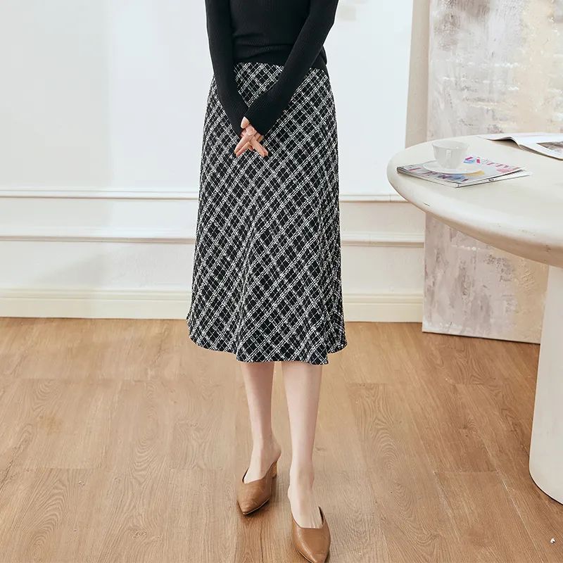 ROEYSHOUSE Casual Long Skirts Women's Plaid-3