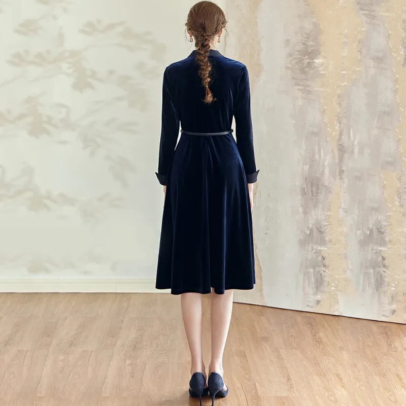 ROEYSHOUSE Long Sleeved Dress Women's Dark Blue-2