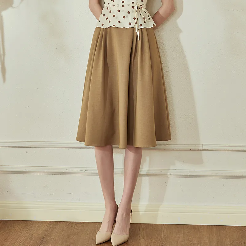 ROEYSHOUSE Casual Long Skirts Women's Khaki-2