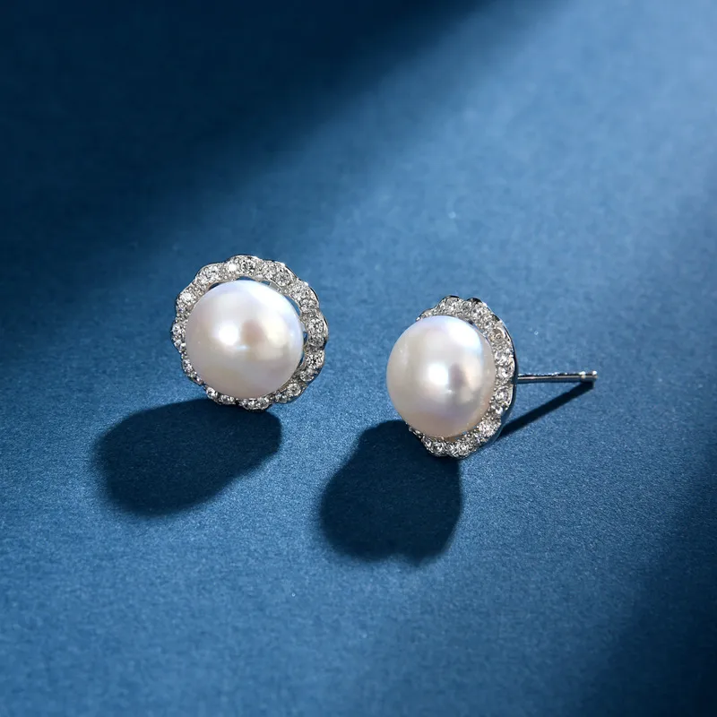 ZHOUBAIFU Freshwater Pearl Stud Earrings Unisex-3