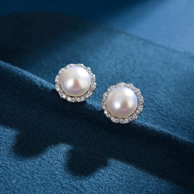ZHOUBAIFU Freshwater Pearl Stud Earrings Unisex-1