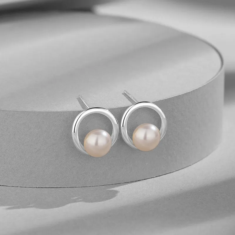ZHOUBAIFU Freshwater Pearl Stud Earrings Unisex-4