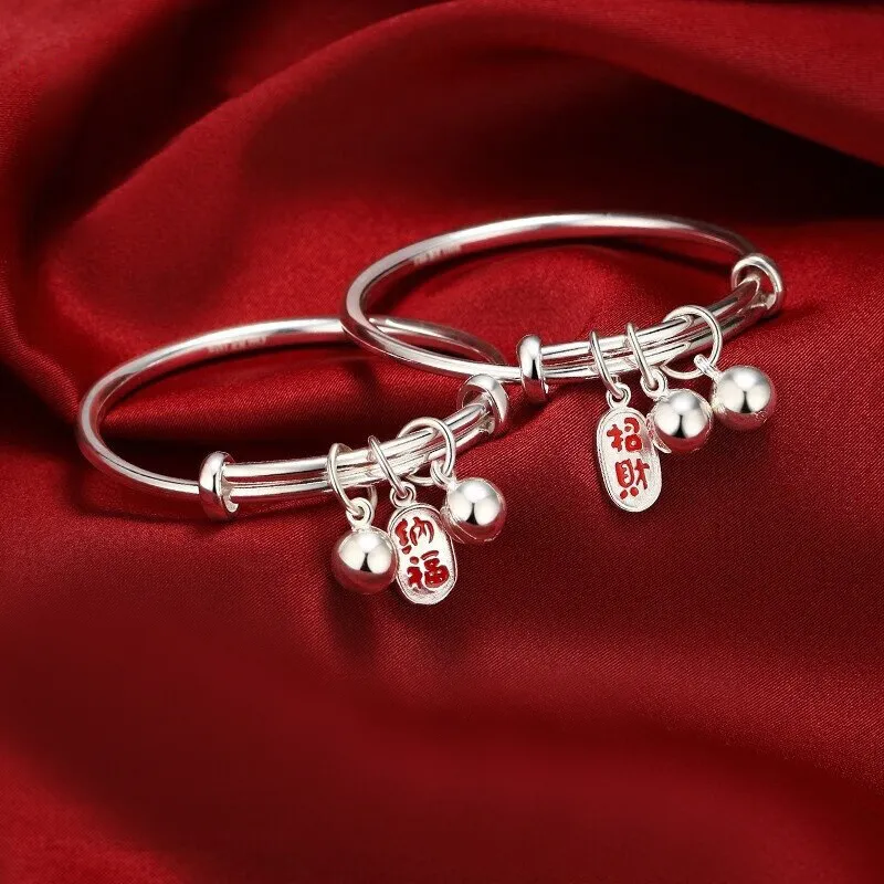 ZHOUBAIFU S999 Fine Silver Bangles Kids'-1