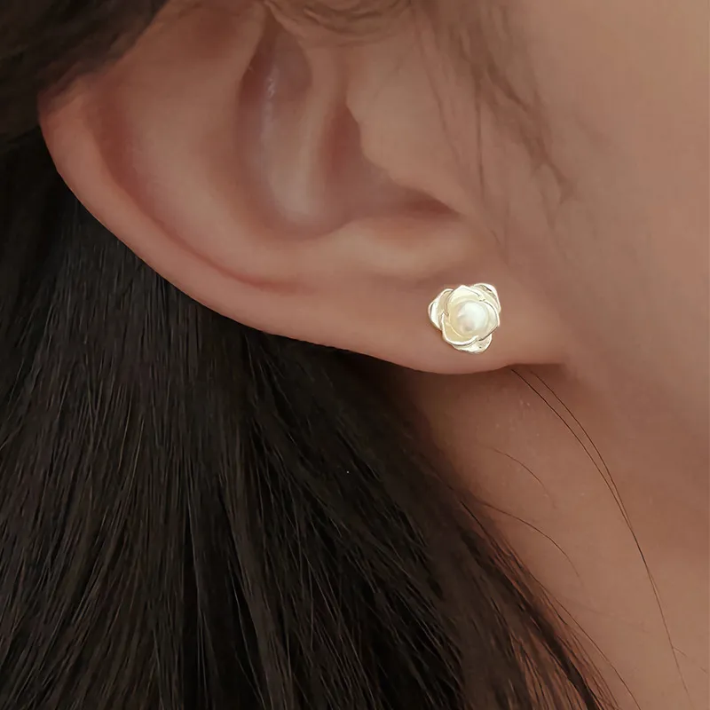 ZHOUBAIFU Freshwater Pearl Stud Earrings Women's-4