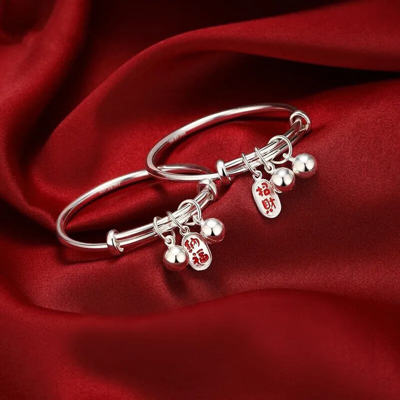 ZHOUBAIFU S999 Fine Silver Bangles Kids'-2