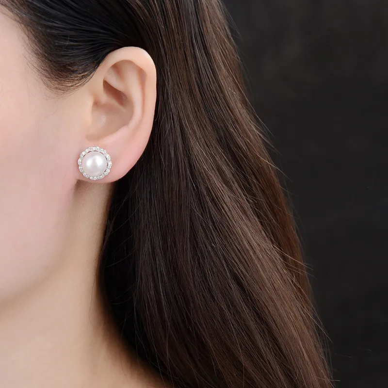 ZHOUBAIFU Freshwater Pearl Stud Earrings Unisex-4