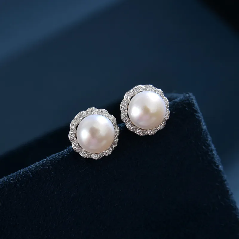 ZHOUBAIFU Freshwater Pearl Stud Earrings Unisex-2