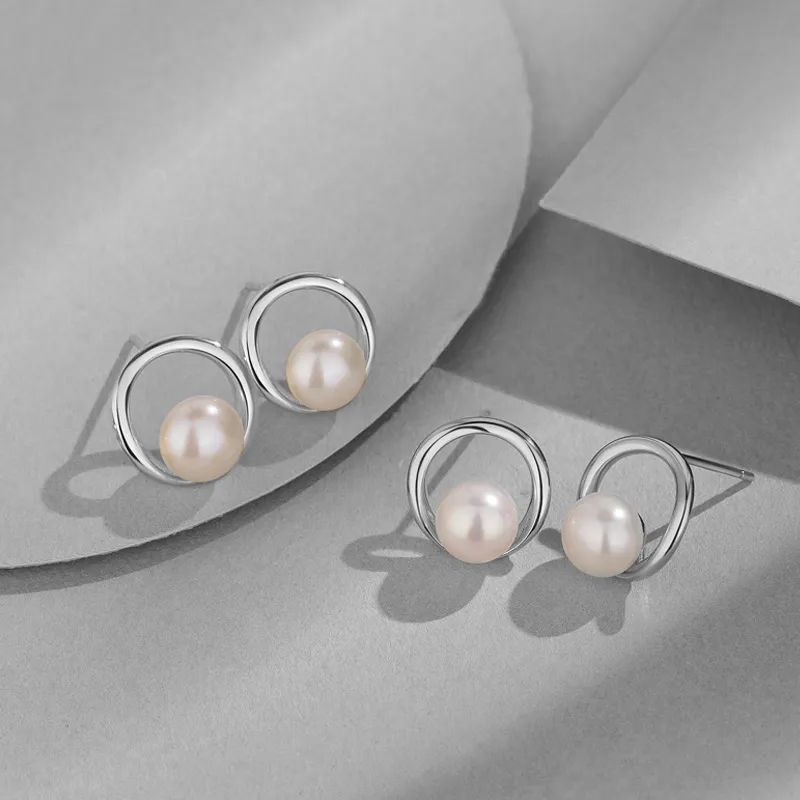 ZHOUBAIFU Freshwater Pearl Stud Earrings Unisex-1