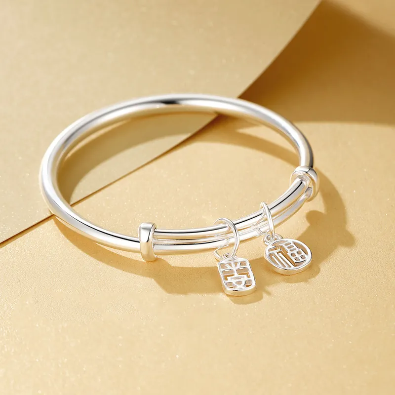 ZHOUBAIFU 999 Fine Silver Bangles Unisex-2