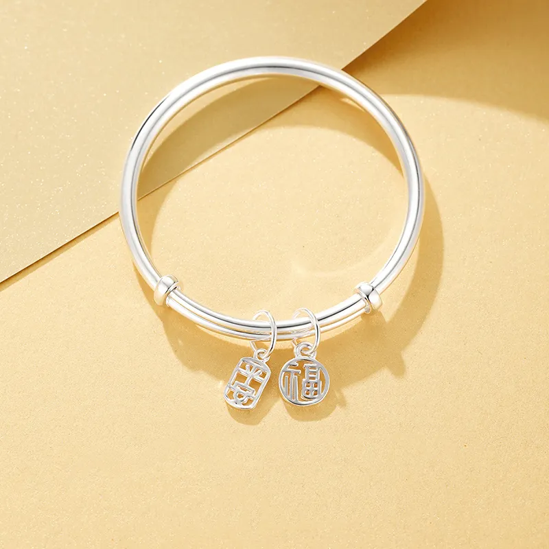 ZHOUBAIFU 999 Fine Silver Bangles Unisex-3