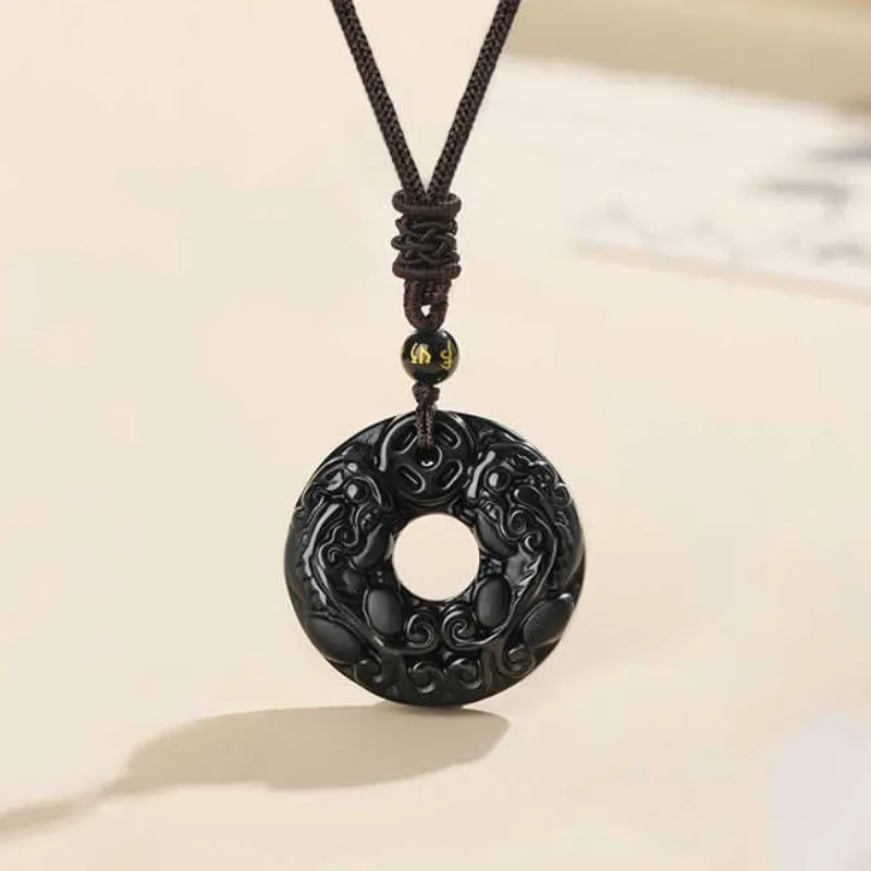 ZHOUBAIFU Obsidian Jade Necklaces Unisex-2