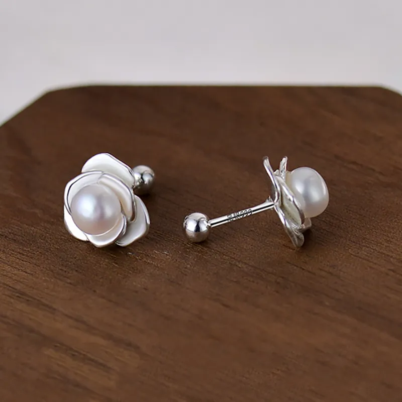 ZHOUBAIFU Freshwater Pearl Stud Earrings Women's-1