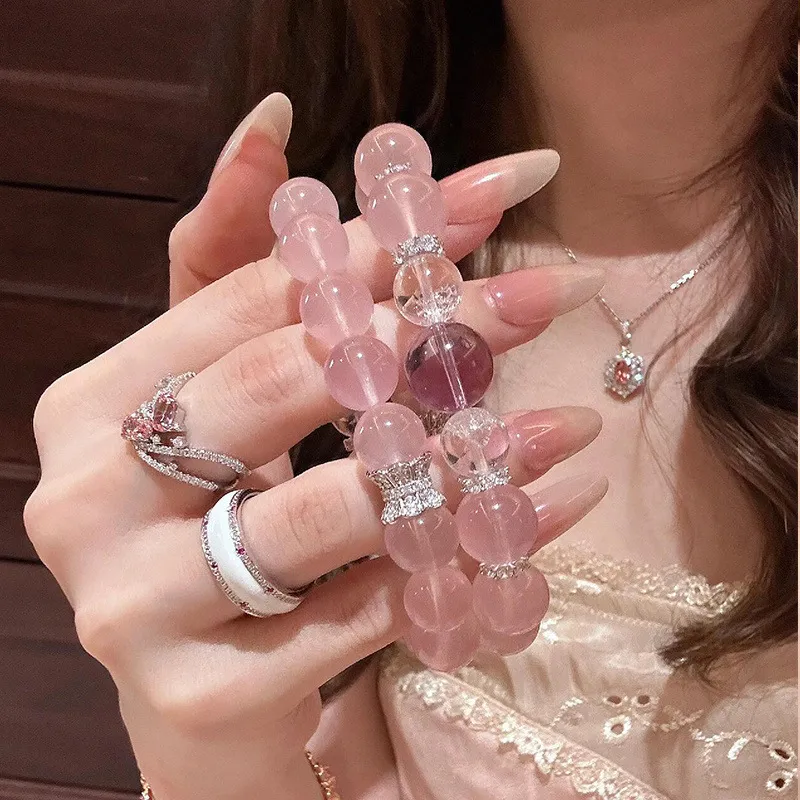 ZHOUBAIFU Natural Pink Crystal Bracelets Unisex-3