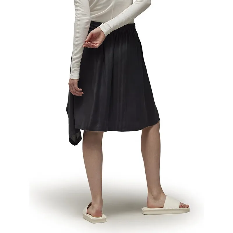 Y 3 Logo Printed Asymmetric Hem Drawstring Draped Skirt-3