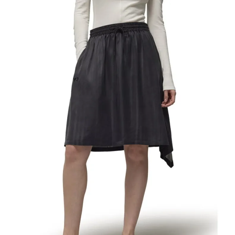 Y 3 Logo Printed Asymmetric Hem Drawstring Draped Skirt-1