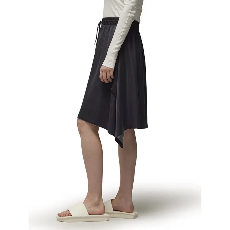 Y 3 Logo Printed Asymmetric Hem Drawstring Draped Skirt-2