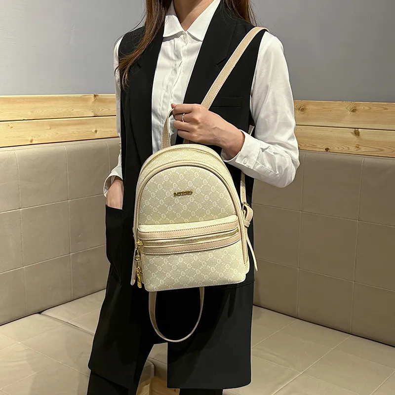 OCTSUI Cow Leather Backpack Women's Apricot-3
