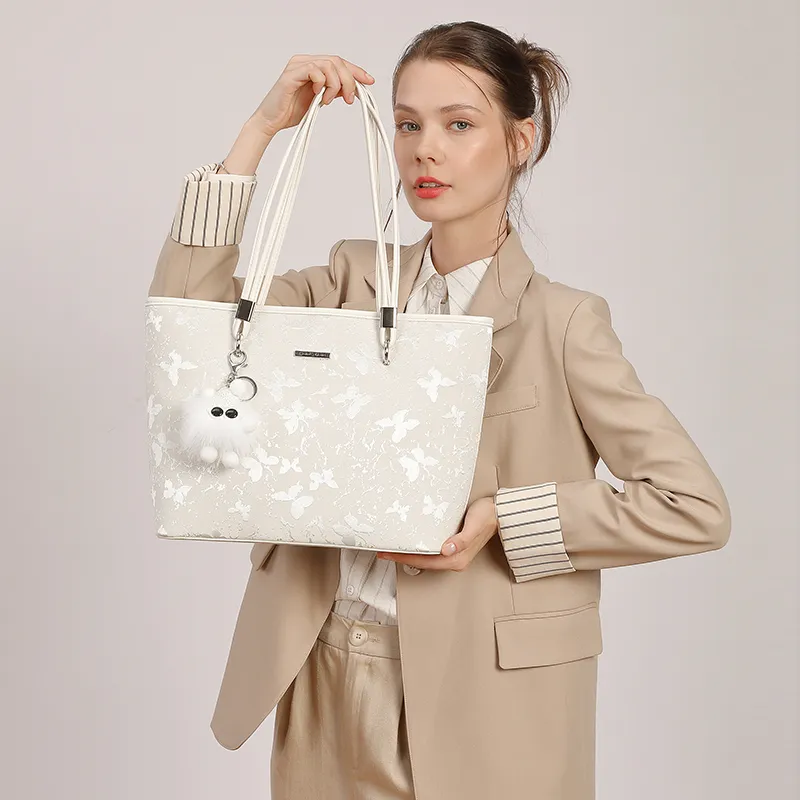 OCTSUI Pu Handbag, Shoulder Bag, Laptop Bag Women's Ecru-2