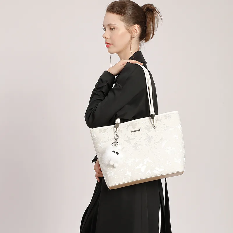 OCTSUI Pu Handbag, Shoulder Bag, Laptop Bag Women's Ecru-3