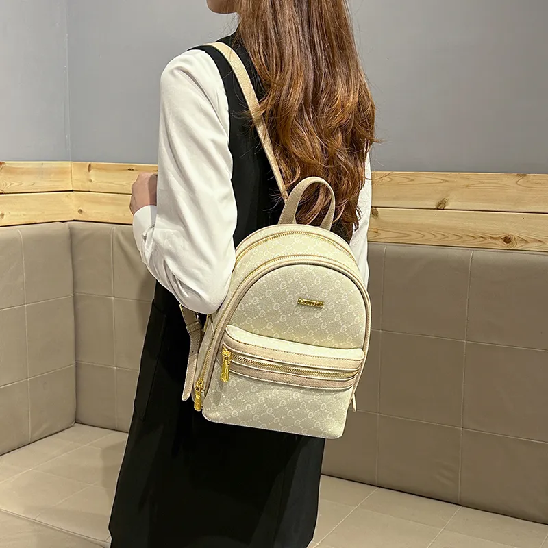 OCTSUI Cow Leather Backpack Women's Apricot-2