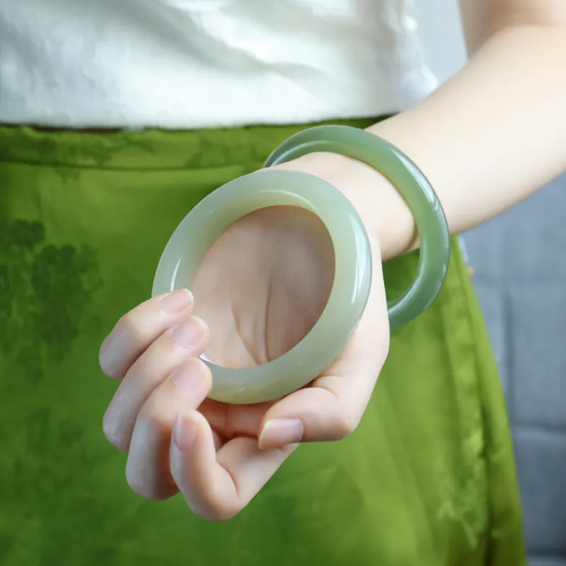 Beth Jewelry Hetian Jade Bangles Pale Greenish White Jade Women's-5