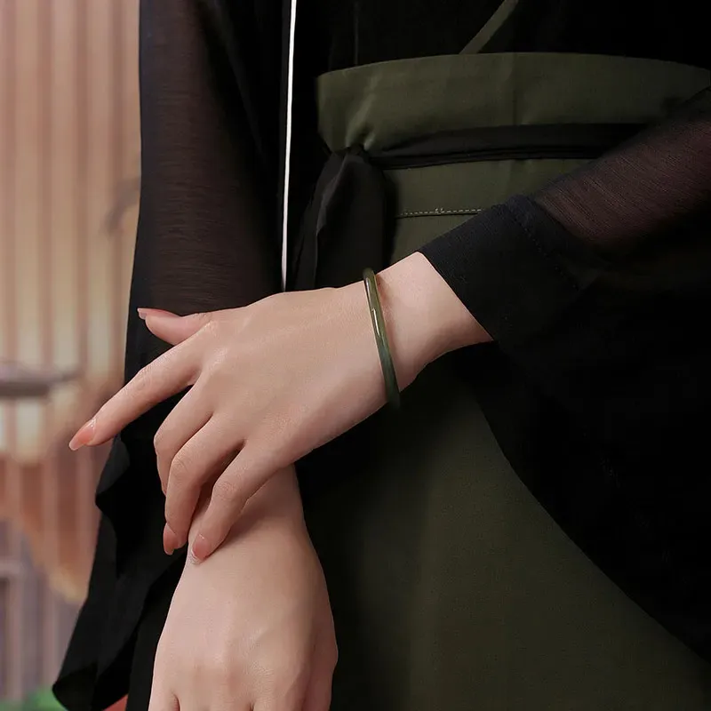 Beth Jewelry Hetian Jade Bangles Pale Greenish White Jade Women's-4