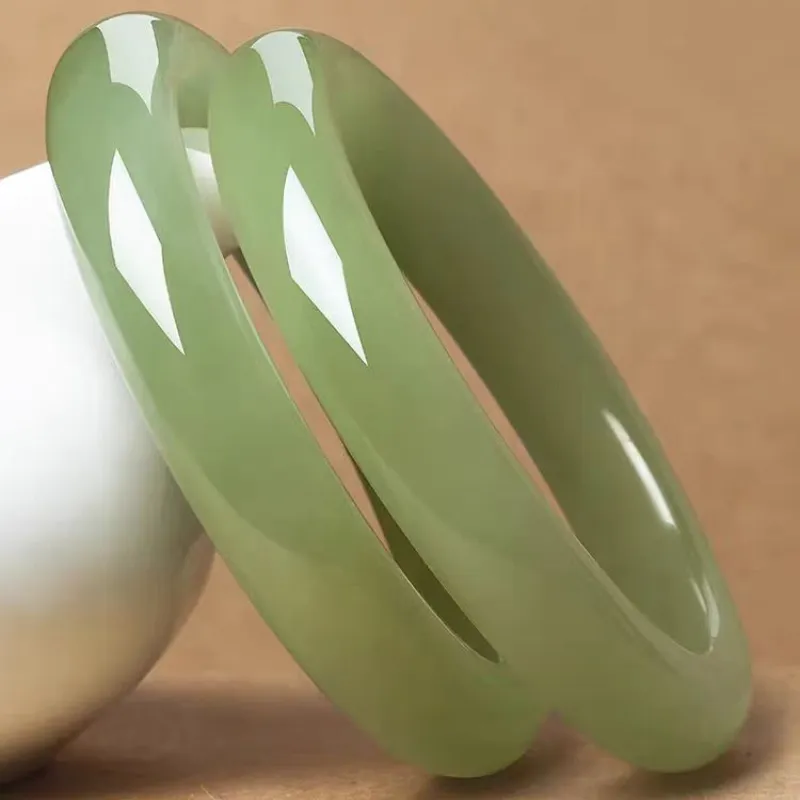 Beth Jewelry Hetian Jade Bangles Pale Greenish White Jade Women's-3
