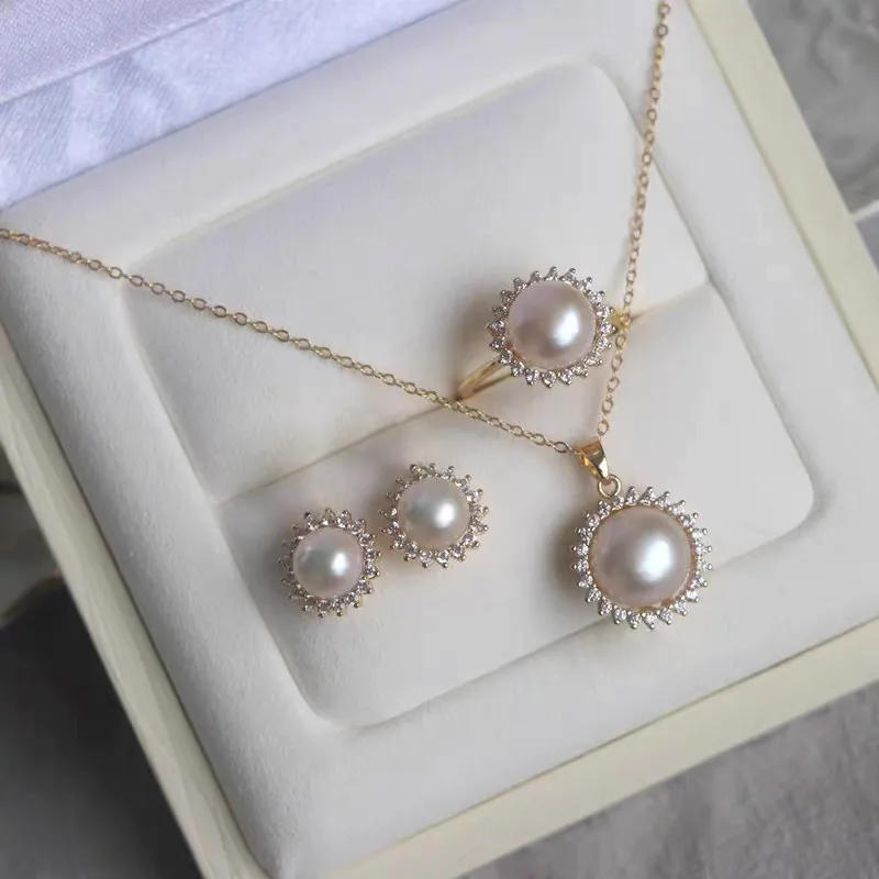 Beth Jewelry Freshwater Pearl Necklace, Stud Earrings, Ring, Bracelet Set Women's-2