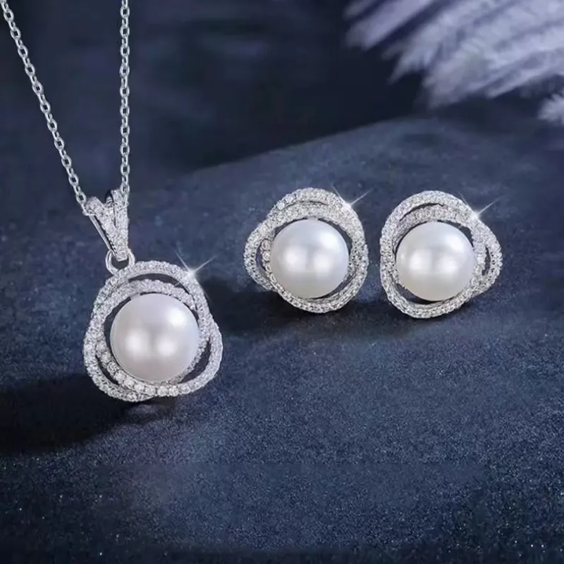 Beth Jewelry Pearl Necklace Stud Earrings Women's-4