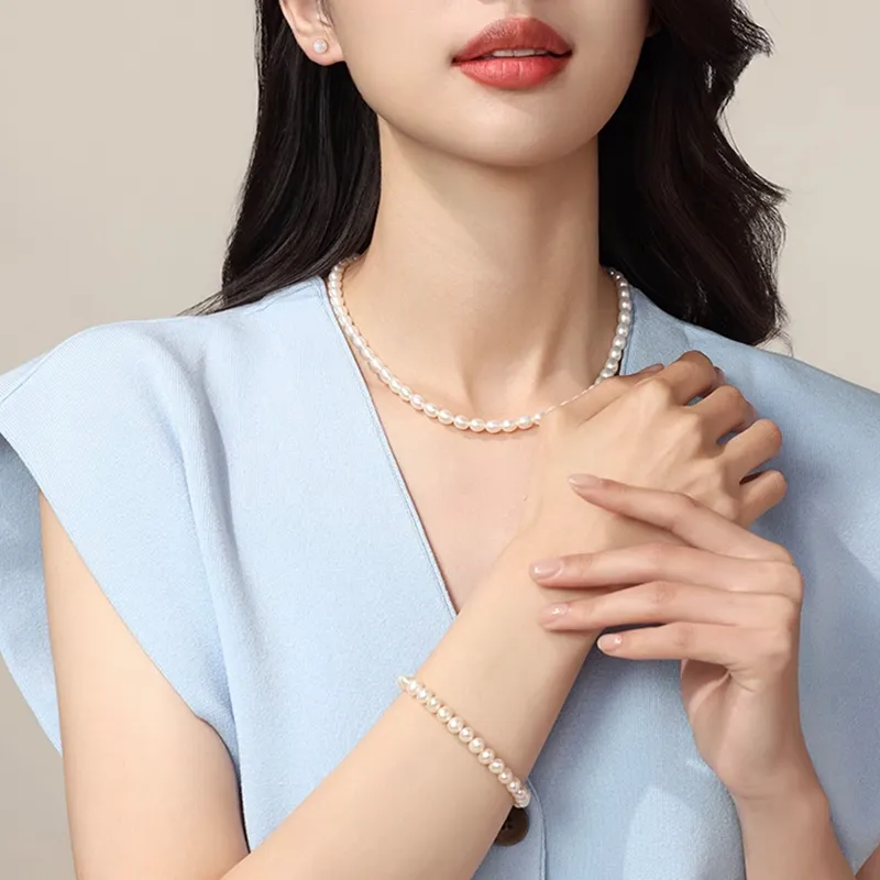 Beth Jewelry Freshwater Pearl Necklace Stud Earrings And Bracelet Set Women's-7