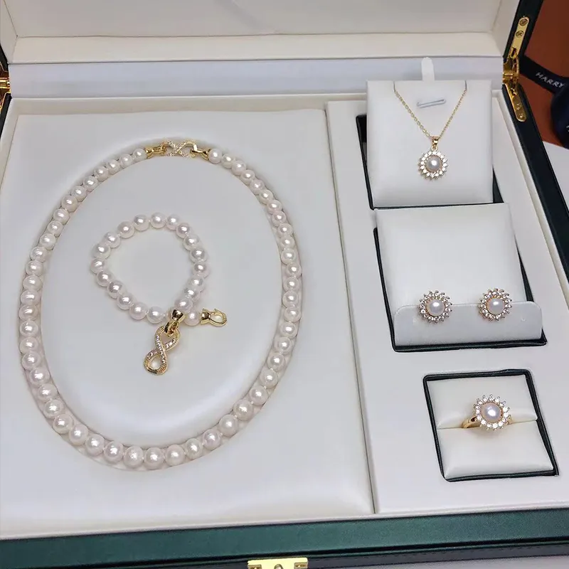 Beth Jewelry Freshwater Pearl Necklace, Stud Earrings, Ring, Bracelet Set Women's-1