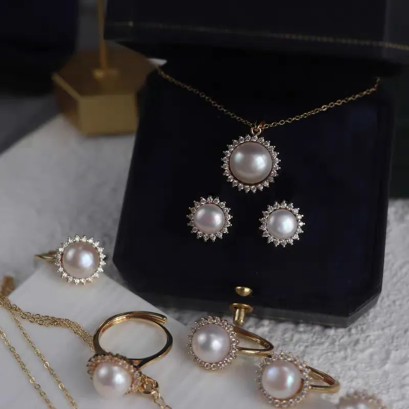 Beth Jewelry Freshwater Pearl Necklace, Stud Earrings, Ring, Bracelet Set Women's-4