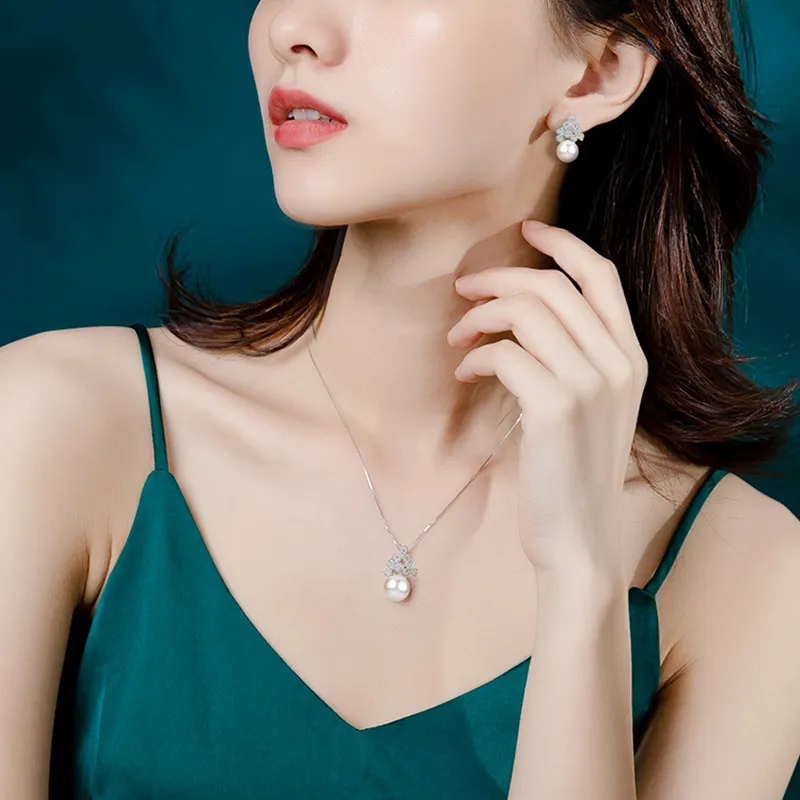 Beth Jewelry Pearl Necklace Stud Earrings Women's-4