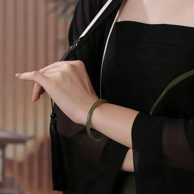 Beth Jewelry Hetian Jade Bangles Pale Greenish White Jade Women's-9