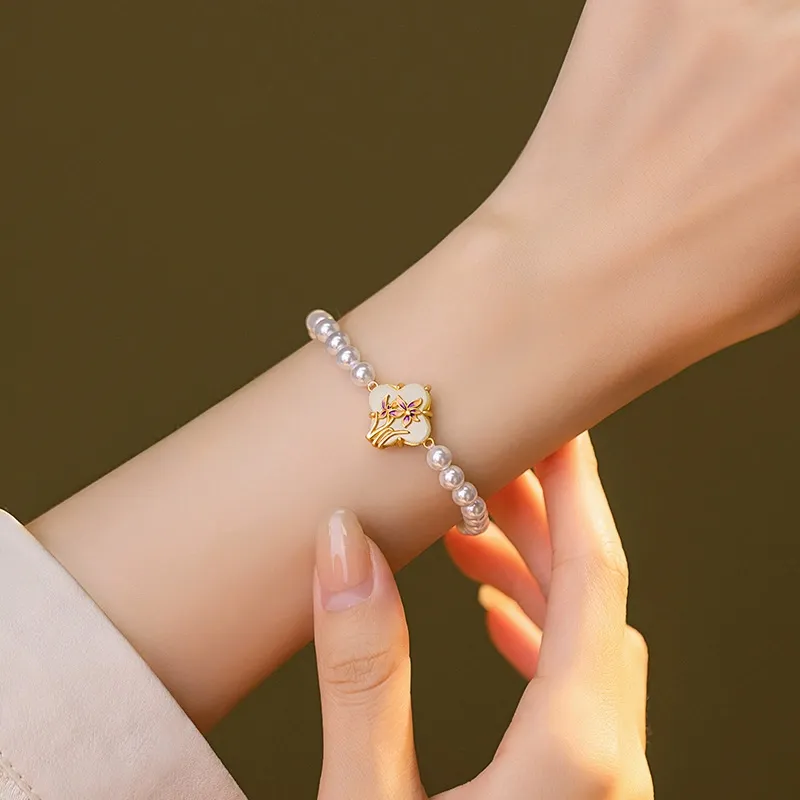 Beth Jewelry Hetian Jade Bracelets Pale Greenish White Jade Women's-3