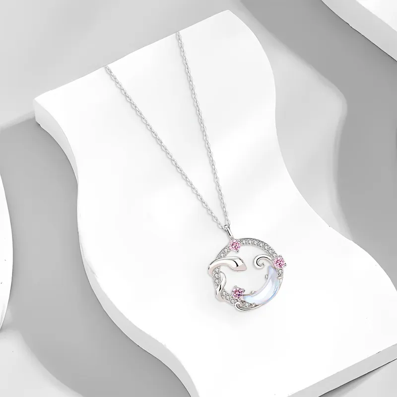 CANHUI S925 Silver Serpent Chasing Moon Necklace Women's-1