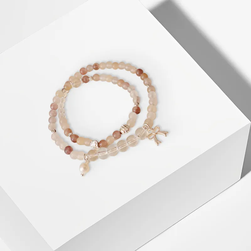 CANHUI Crystal Bowknot Double Loop Beaded Bracelet Women's-1