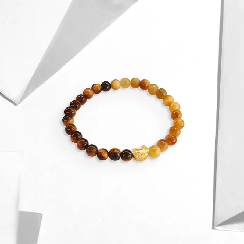 CANHUI Tiger's Eye Stone Fu Lock Beaded Bracelet Women's-2