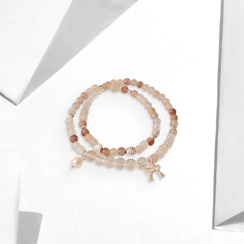CANHUI Crystal Bowknot Double Loop Beaded Bracelet Women's-2