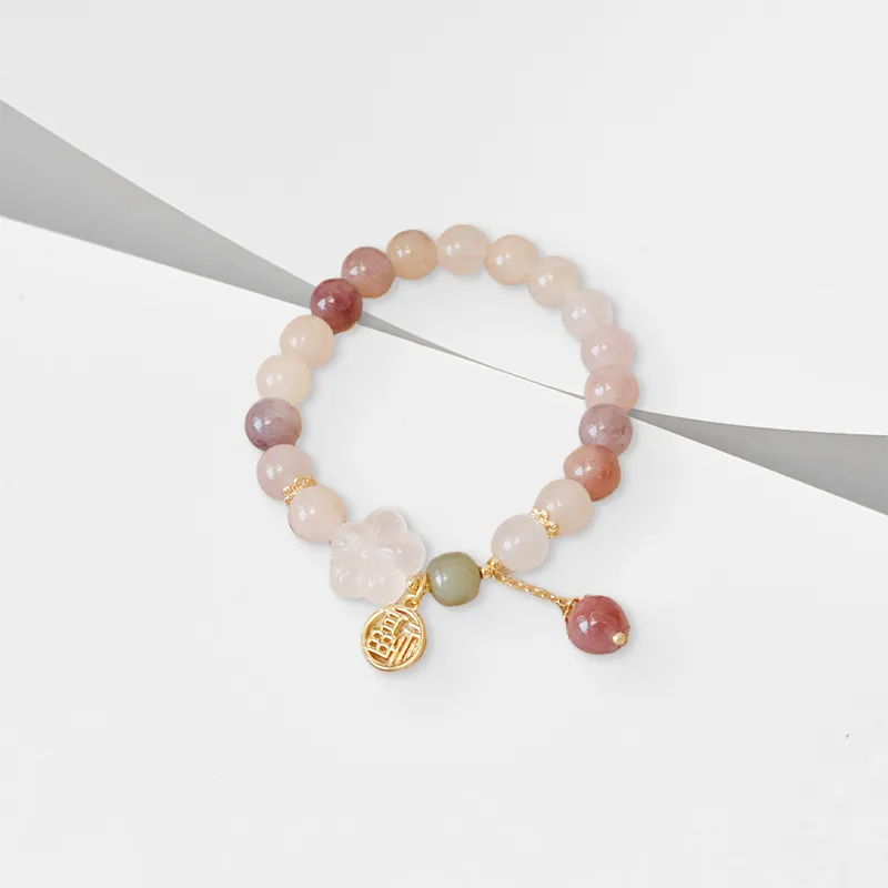 CANHUI Colored Glaze Small Peach Blossom Fortune Charm Bracelet Women's-1