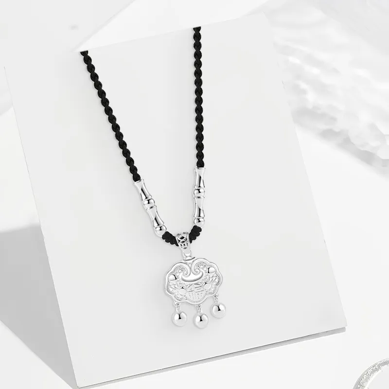 CANHUI S999 Fine Silver Bamboo Peace Lock Necklace Women's-1